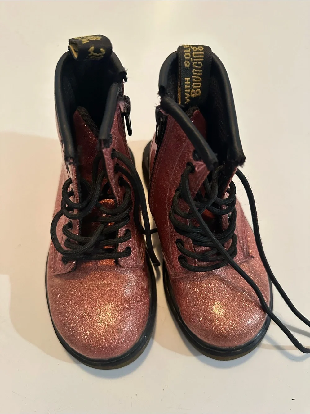 Dr. Martens Girls Glitter Lace-Up Boots - Rose Pink